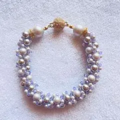 パールとビーズのブレスレット ハンドメイド パープル系