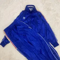 90s adidas ナイロンジャケット セットアップ デサント ブルー ￼L