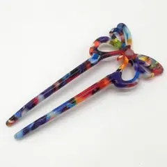 かんざし　蝶　ちょうちょ　マーブル　レトロ　モダン　着物　【1104-580】