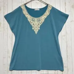 アーヴェヴェ　フレンチスリーブ　カットソー　刺繍　レース　綿　きれいめ　Lのサムネイル