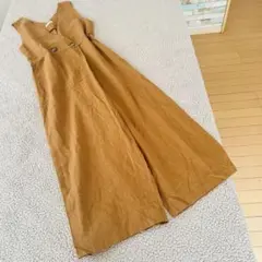 美品♠︎クラシカルエルフ♠︎サロペット ワイドパンツ 【M】茶　ゆったり綿麻混　旅行