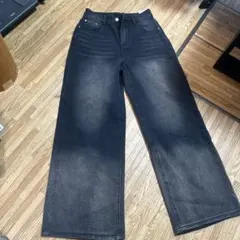 ダークデニム ワイドレッグパンツ