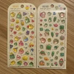 【韓国限定】ボンボンドロップシール　3Dステッカー2枚セット　カエル　ひよこ