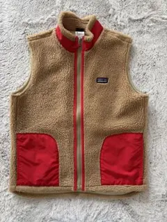 patagonia フリース ベスト ベージュ/赤
