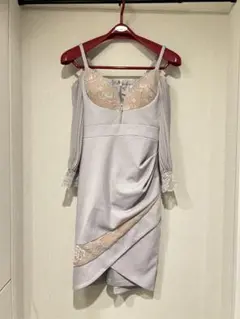 An アン　キャバドレス　グレー　S キャミ ミニ　長袖　肩空き