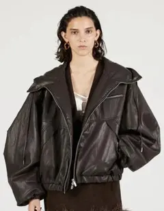 美品PRANK PROJECTダークブラウンフェイクレザー フード付きジャケット