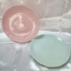 Francfran　ピンク　ミントグリーン丸皿2枚セット　フランフラン食器