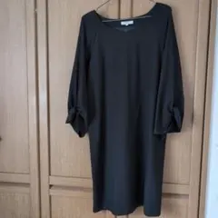 NATURAL BEAUTY BASIC 黒 M 袖リボン付きワンピース