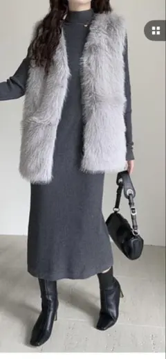 グレー ファー ロングベスト