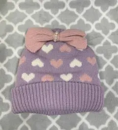 【試着のみ未使用】エニイファム　ハート柄リボン付きニット帽 Mサイズ