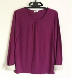 袖ボア付き ワインレッド カットソー 長袖