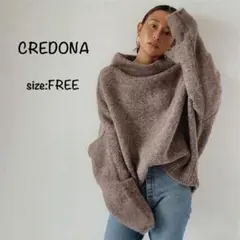 CREDONA クレドナ デザイン ネック ルーズ ニット FREE ブラウン.のサムネイル