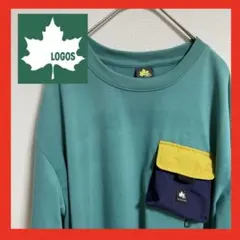 【好デザイン】ロゴス　Tシャツ　XL LL ポケット　緑　グリーン