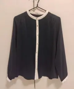 【洗える】ハニーズ 配色ブラウス ネイビー×ホワイト