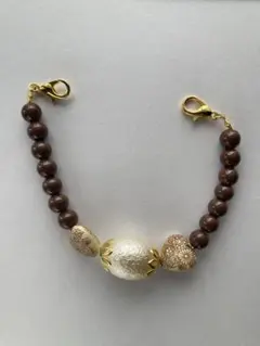 【No.280】ハンドメイド羽織紐　茶色　白　金色