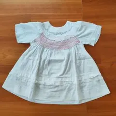 スモッキング刺繍入り ベビーワンピース ホワイト　ベイビーディオール　90のサムネイル