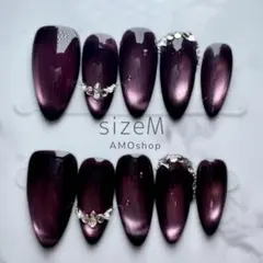 ブラック×パープル 大人ギャル キラキラ 韓国ネイル シンプル マグネット