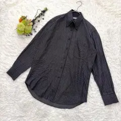 DRESS CODE　シャツ　(M)　黒　長袖　ストライプ　上品　カジュアル