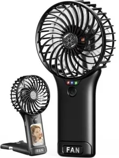 ハンディファン 携帯扇風機 軽量設計 静音 風量4段階 ミニミラー付 ブラック