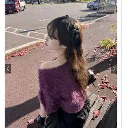 グレイル　パープルファー風クロップドセーター