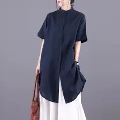 無地 スタンドカラー 大きいサイズ ブラウス シンプル I ゆったり レディース