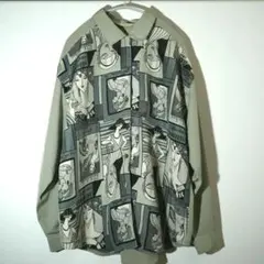 【総柄シャツ】ビンテージ デザイン 長袖 アート レトロ ポリシャツ 個性的