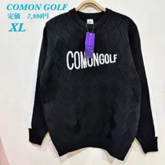 新品【COMON GOLF】コモンゴルフ　ケーブル編ロゴ刺繍　クルーネックニット