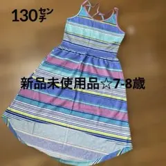 ChildrenPLACE ストライプ ノースリーブ ワンピース青　新品　130のサムネイル