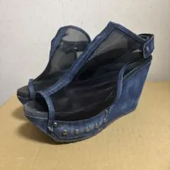 【極美品】 値下中！DIESEL デニムブルー ウェッジサンダル　厚底サンダルのサムネイル