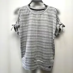 【本日限り】adidas オープンショルダー Tシャツ スポーツ S グレーのサムネイル