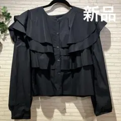 ZARA ブラック フリル長袖シャツ L