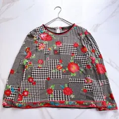 美品✨近年 レオナール コットンジャージーカットソー トリム ギャザー 花柄 L 美品✨近年 レオナール コットンジャージーカットソー トリム ギャザー