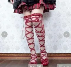しまむら×星屑りまコラボ　シアーソックス　レッドのサムネイル