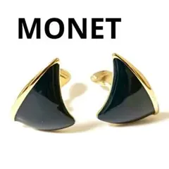 美品 モネ 三角 イヤリング ネイビー ゴールド ヴィンテージ MONET