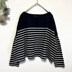 earth｜パネルボーダー柄ボートネックプルオーバー｜ドルマン長袖｜バスクシャツ