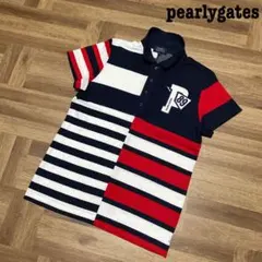 美品♡パーリーゲイツ♡ポロシャツ♡ボーダー♡トリコロール♡ホワイト♡ネイビー♡S