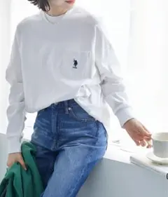 USPA ホワイト長袖Tシャツ 胸ポケット付き