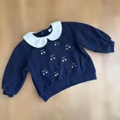 プティマイン　ネイビー チェリー刺繍 トレーナー