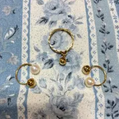 昭和レトロ　ゴールド色パール風　リングとイヤリングセット