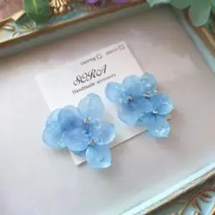 ハンドメイドピアス　紫陽花ピアス　本物のお花