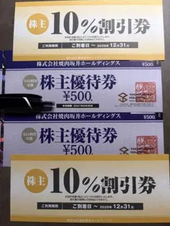 焼肉坂井 株主優待券 10%割引券2枚 500円券 2枚 さかいのサムネイル