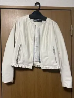 ZARA フェイクレザージャケット フリル ホワイト