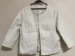 【中古服】レディースジャケット　7分袖　総裏付き　アイボリー系　3L