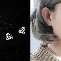 ダイヤモンド型ピアス シルバーカラー スタッドピアス No.ENS031
