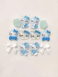 ネイルパーツ　キティ　水色　8個　おまけパーツ付き