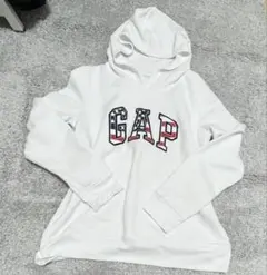 GAP ギャップ ロゴ 星条旗 フード付きパーカー ホワイト y2k Mサイズ