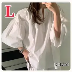 新品　ブラウス　バルーン袖　七分袖　ホワイト　体型カバー　大人可愛い　L