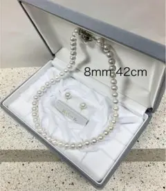 ♦️新品♦️本貝パールネックレスとピアス♦️天然貝真珠ホワイト8mm42㎝♦️