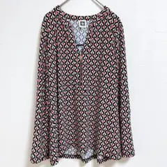 極美品✨アンクライン【M】幾何学 チュニック M 長袖 スキッパー 紺 緑 桃
