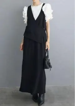 極美品 Freneフラーネ サロペット オールインワン 黒 M ストレッチパンツ 極美品 Freneフラーネ サロペット オールインワン 黒 M